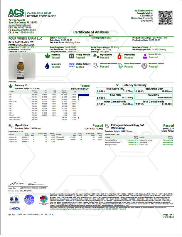 FOUR WINDS FARM: CBG TINCTURE - 1fl oz