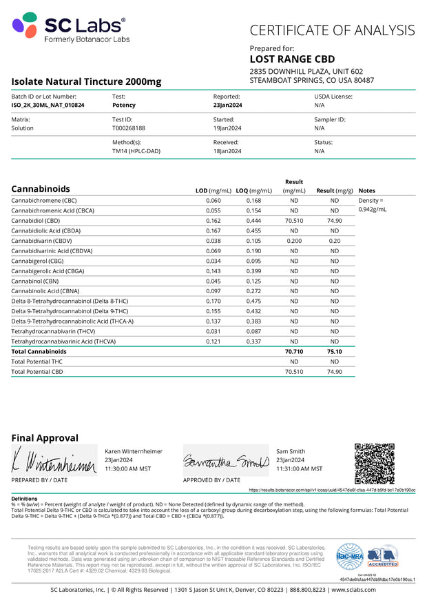 LOST RANGE: CBD ISOLATE TINCTURE - 2000MG