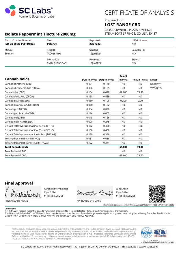 LOST RANGE: CBD ISOLATE TINCTURE - 2000MG