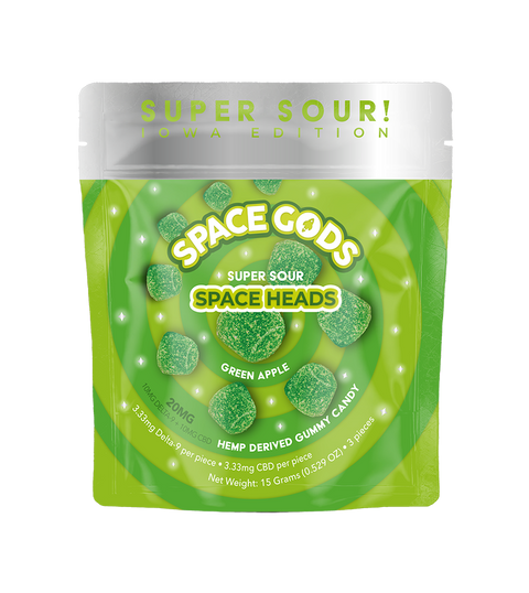 SPACE GODS: SOUR SPACE HEADS 1:1 D9 THC + CBD - 3ct