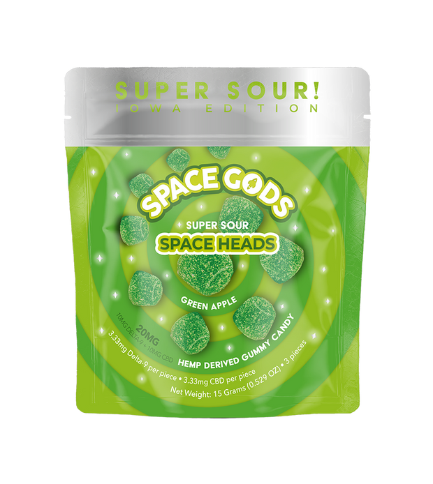 SPACE GODS: SOUR SPACE HEADS 1:1 D9 THC + CBD - 3ct