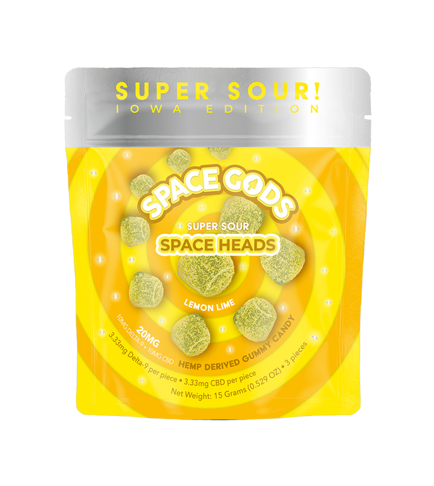 SPACE GODS: SOUR SPACE HEADS 1:1 D9 THC + CBD - 3ct